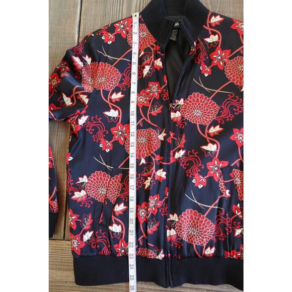 Vintage Silk Bomber Jacket Medium Black Red Japanese Floral Retro Goth 90s Y2K - Picture 6 of 6